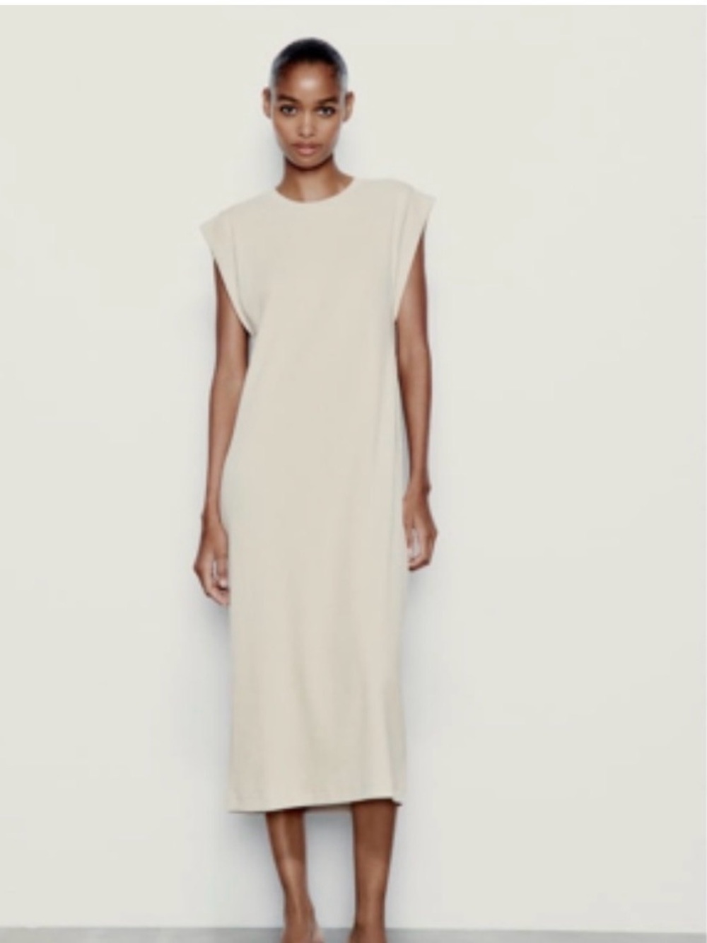 Zara Sleeveless Midi Shift Dress in Cream